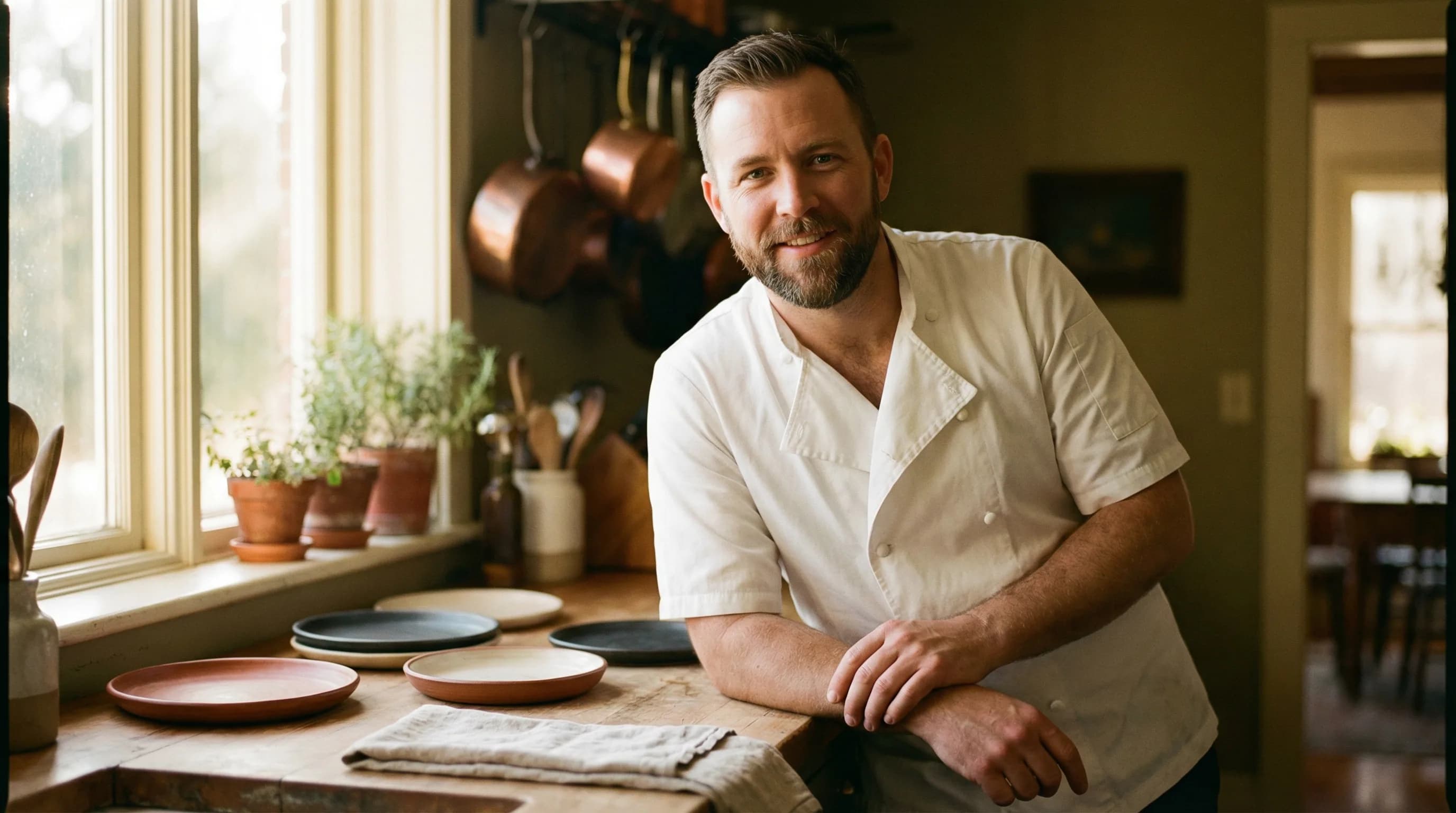 Chef Grant in his Napa Valley kitchen