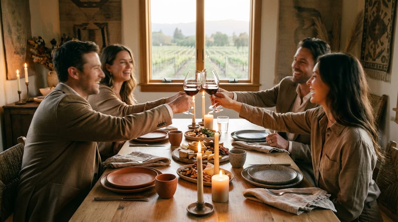 Guests toasting with wine at a private dinner
